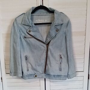 GAP Light Wash Denim Moto Jacket